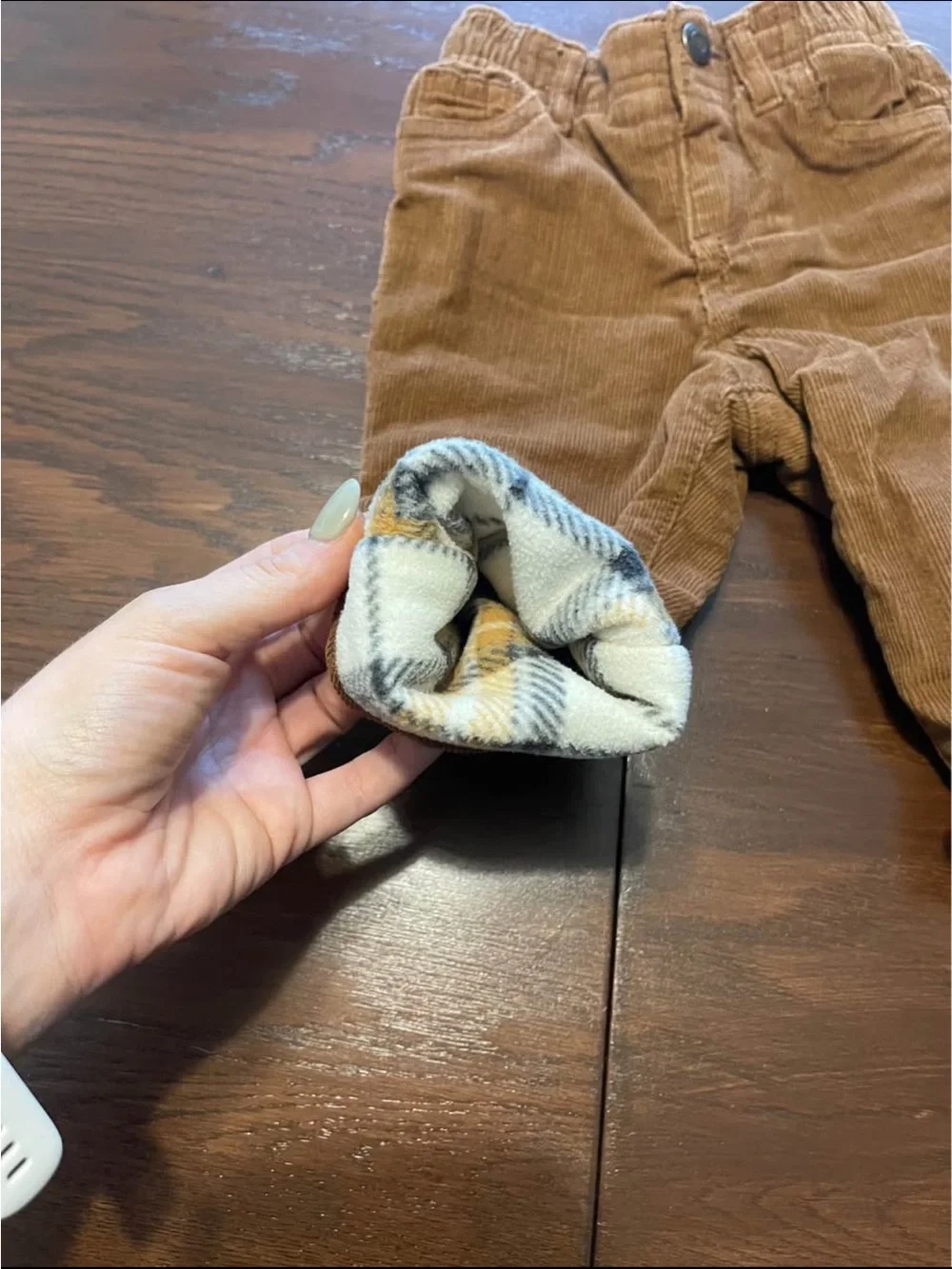 Old Navy Brown Corduroy Baby Pants with Plaid Lining